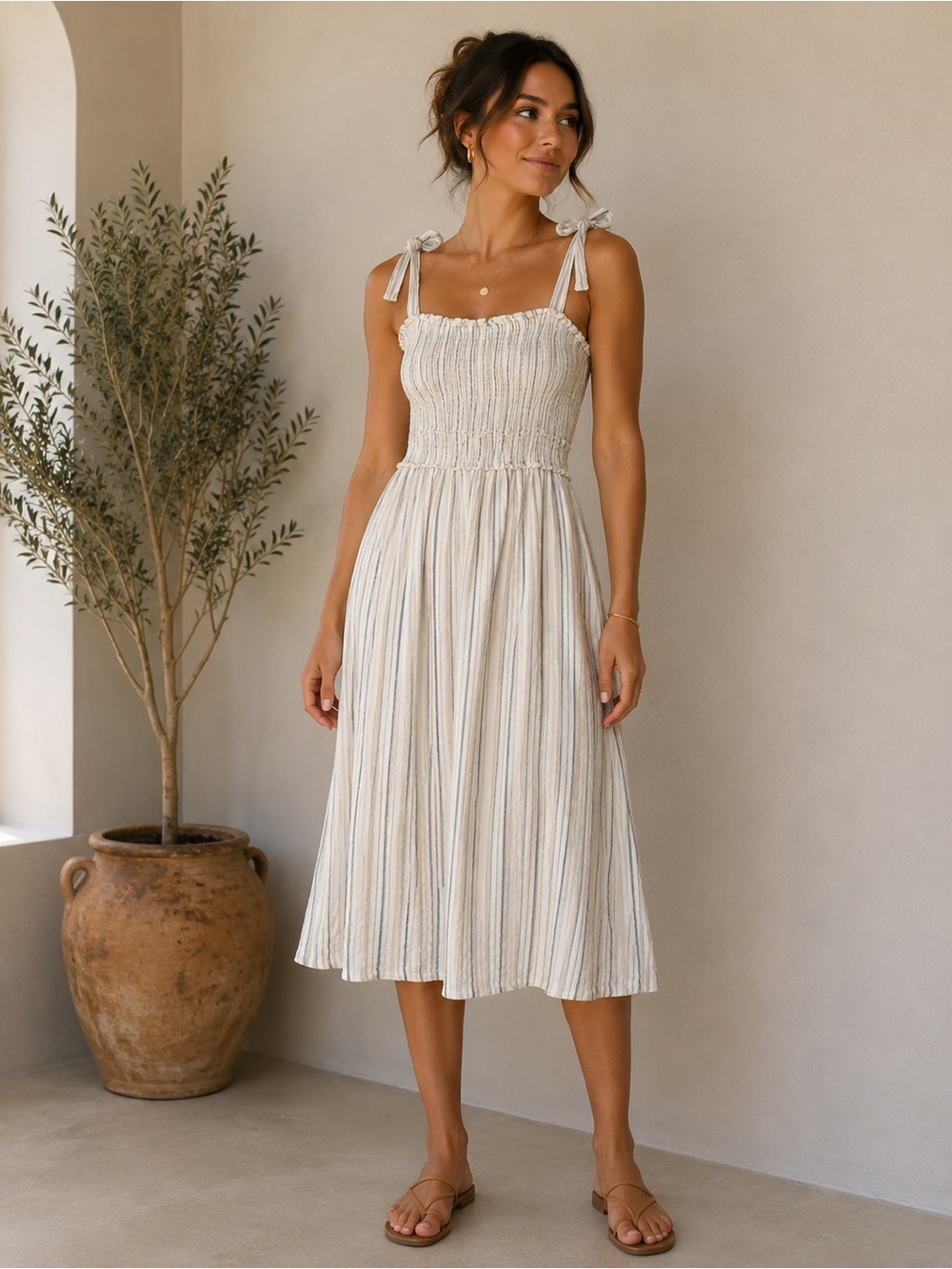Lost + Wander Cream and Light Blue Striped Maxi Dress